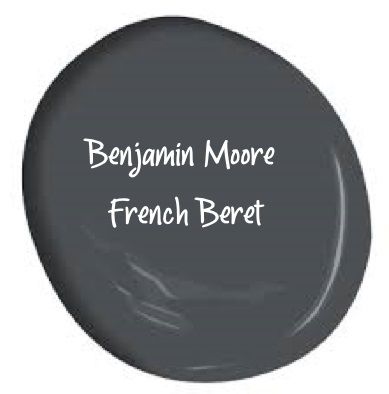 French Beret Paint, French Beret Benjamin Moore, Benjamin Moore French Beret, Grand Bathroom, Benjamin Moore China White, Blue Kitchen Interior, Navy Blue Kitchen Cabinets, Van Deusen Blue, Black Painted Walls