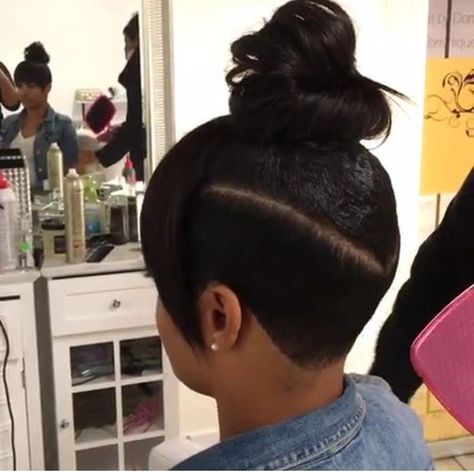 Hairstyles With Sides Shaved, Bob Shaved Side Black Women, Top Knot Bun With Shaved Sides, Ponytails With Shaved Sides, Half Bob With Shaved Sides Black Women, Shaved Sides Ponytail Weave, Shaved Side Hairstyles Short, Long Hair Shaved Sides, Shaved Side