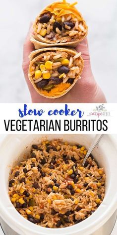 Meat Free Crockpot Meals, Crockpot Black Bean Burritos, Slow Cooker Black Bean Burritos, Meatless Crockpot Meals Dump Dinners, Crockpot Vegetarian Taco Filling, Quick Crockpot Recipes Vegetarian, Crockpot Recipes Pescatarian, Meal Prep Vegetarian Burritos, No Meat Crockpot Recipes