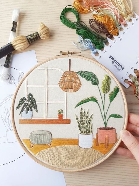 Embroidery Contemporary, Plant Embroidery, Advanced Embroidery, Embroidery Hoop Wall Art, Contemporary Embroidery, Diy Embroidery Patterns, Hand Embroidery Projects, Pola Sulam, Pattern Sewing