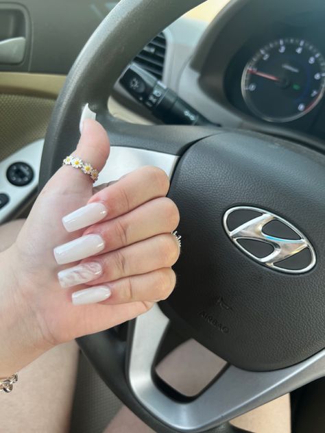 #nails #acrylic #acrylicnails #milkywhitenails #marble #marblenails #nailinspiration #nailinspo💅🏻 Milky White, Nails Acrylic, Steering Wheel, Marble, Nails, White