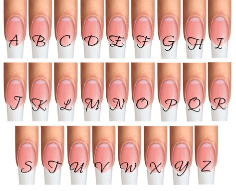 Letter I On Nails, E Initial On Nails, Cursive Letter On Acrylic Nails, P Initial Nails, F Initial Nails, Nails With Letters On Them, Writing On Nails, Letters On Nails, Nails Initials Design