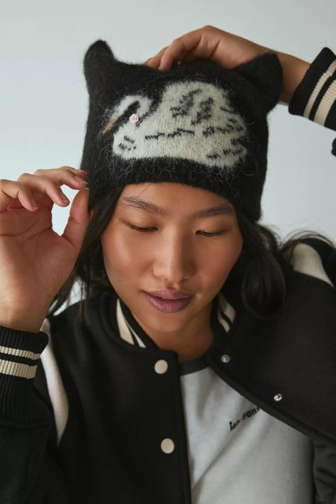 Mylo Swan Fuzzy Beanie | Urban Outfitters Trendy Hats For Women, Fuzzy Beanie, Cat Ear Beanie, Cool Beanies, Ear Beanie, Cat Eared Beanie, Trendy Hat, Winter Headbands, School Style