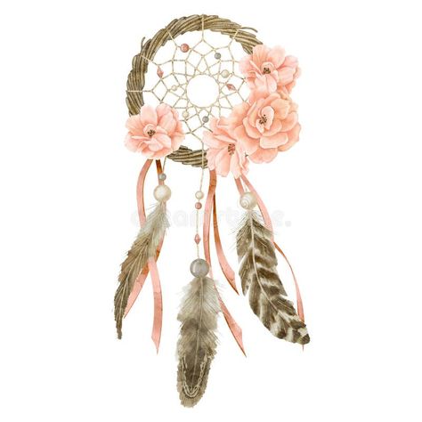 Dreamcatcher watercolor illustration. Drawing of dream catcher with rose flowers on isolated background in boho style stock photos Dream Catcher Illustration, Dreamcatcher Watercolor, Dream Catcher Drawing, Hand Images, Vector Food, Styled Stock Photos, Style Photo, Rose Flowers, Hand Painting