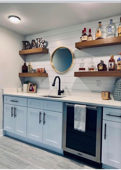 Backsplash Coffee Bar, Wall Coffee Bar, Shiplap Bar, Black Shiplap Wall, Pool House Kitchen, Outdoor Bar Ideas, Black Shiplap, Shiplap Backsplash, White Shiplap Wall