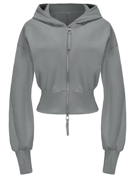 PRICES MAY VARY. Cotton&Spandex Imported Stretchy,Zip Up closure Stretchy fabric, breathable and soft to touch, comfy fit. Double zipper, please push the bottom zipper head to the bottom first and then pull it tight. Chic and trendy, the hooded and ribbed hem design adds a stylish element. Womens zipper cropped hoodie sweatshirt, elastic cuffs, thumb holes to keep your sleeves in place and protect your palms. Perfect for daily wear, holiday, office, shopping, party, workout, outdoor activities. Png Top, Cropped Zip Up Hoodie, Cropped Zip Up, Shopping Party, Athletic Sweatshirts, Long Sleeve Workout, Active Jacket, Hem Design, Zip Up Hoodie