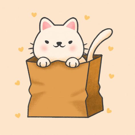 Cat In Bag Drawing, Cat In A Bag Drawing, Shopping Cartoon, Cat In A Bag, Paper Character, Shopping Illustration, Heart Emoticon, Premium Vector Cartoon, Coffee Cartoon