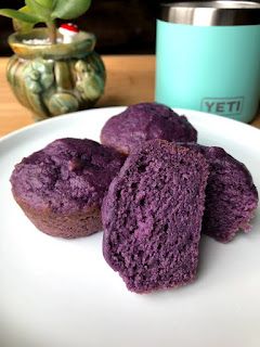 Purple Sweet Potato Muffins Purple Yam Muffins, Purple Sweet Potato Muffins, Purple Sweet Potato Cake, Purple Sweet Potato Bread, Purple Muffins, Purple Sweet Potato Recipes, Purple Yams, Ube Recipe, Ube Desserts