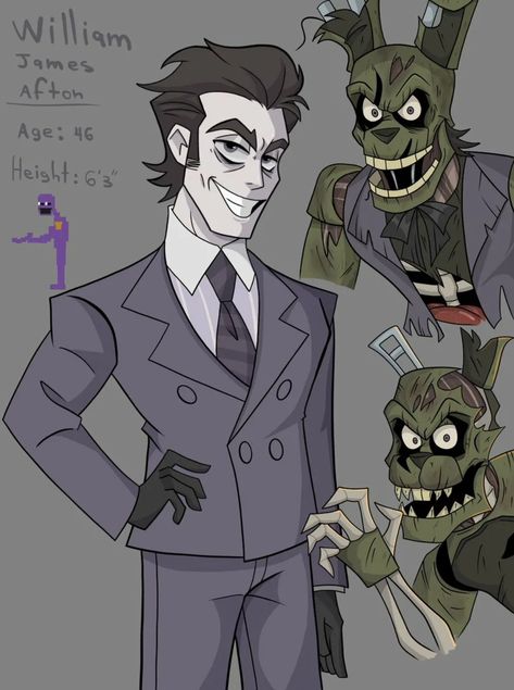 William Afton Design, Fnaf Horror, Dave Williams, Dave Miller, Michael Afton, Afton Family, Fnaf Movie, William Afton, Fnaf Funny