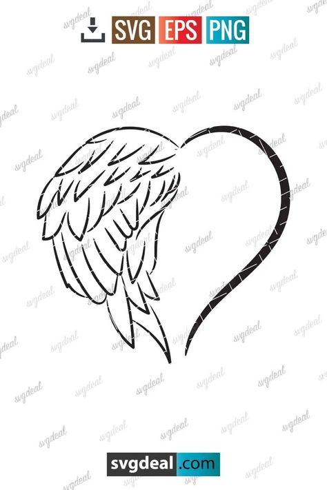 Half Heart Half Angel Wing Svg Half Of My Heart Is In Heaven Tattoo, Half Heart, Angel Wings Heart, Wings Drawing, Wing Tattoo, Angel Pictures, Personal Project, Start Now, Svg Free Files