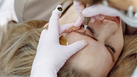 Nanoblading vs. Microblading: Plus Procedure, Aftercare, Cost Celebrity Eyebrows, Permanente Make-up, Tattoo Process, Tinted Brow Gel, Tattoo Techniques, Filling In Eyebrows, Permanent Cosmetics, Brow Color, Excess Hair