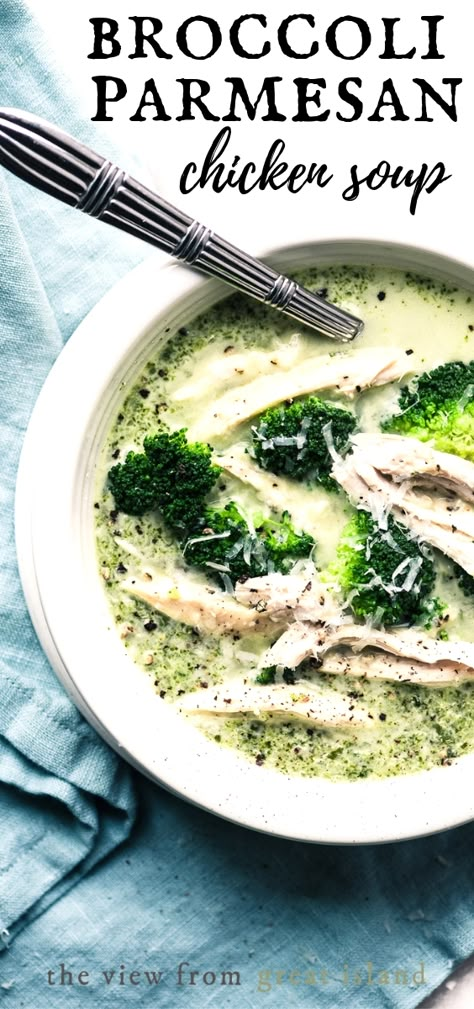 Broccoli Cheese Soup With Chicken, Broccoli Parmesan, Healthy One Pot Meals, Parmesan Soup, Healthy Cheese, Parmesan Broccoli, The View From Great Island, Soup With Chicken, Best Soup