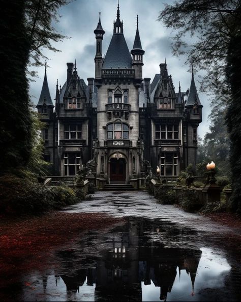 Victorian Gothic House Exterior, Victorian Homes Aesthetic, Black Victorian House, Gothic House Exterior, Scary Mansion, Gothic Instagram, Goth Mansion, Victorian Gothic Mansion, Gothic Victorian Homes