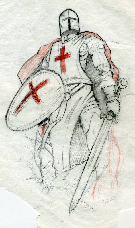 @Scott Tincher check this out Knight Drawings Medieval, Knight Base Drawing, Templar Knight Drawing, How To Draw A Knight Step By Step, Crusader Knight Drawing, Knight Sketch Drawings, Medevil Drawings, How To Draw A Knight, Knight Drawing Character Design