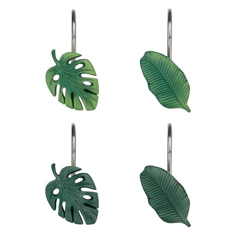 PRICES MAY VARY. The vivid leaf shower curtain hooks deliver a more aesthetic vibe to your bathroom decor! Each set gets 4 designs (3 pcs/design). Crafted with detailed hand paint technique, our exquisite shower curtain hooks are your best choice to level up and refresh your decorations. Easy-to-open packaging. 12 pieces per set. Fits standard size shower rods. Shower curtain sold separately. Search “Sunlit Shower Curtain Hooks” for more choices! Luxury shower curtain hooks with Contemporary des Botanical Shower Curtain, Rings Resin, Luxury Shower Curtain, Strelitzia Reginae, Jungle Decorations, Curtain Hangers, Tropical Bathroom, Shower Rings, Shower Rods