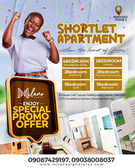 Shortlet Apartment Designs, Offer Flyer Design, Signature Apartment, Promo Flyer Design, Graphic Design Inspiration Poster, Instagram Flyer, Promo Flyer, Inspiration Poster, Cctv Surveillance