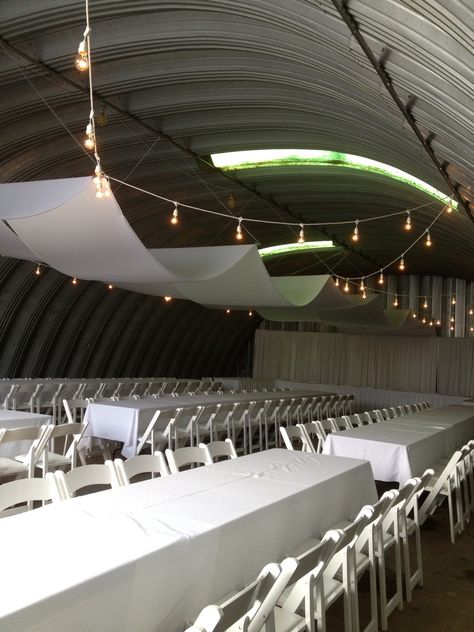 Quonset Wedding Receptions, Quonset Wedding, Market Lights, Eco Retreat, Wedding Bible, Market Lighting, Pipe And Drape, 3 Girls, Wedding Banner