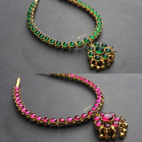 Reversible Addigai From Macs Jewellery ~ South India Jewels Reversible Jewelry, Ruby Necklace Designs, Black Metal Jewelry, Temple Necklace, Gold Temple Jewellery, Antique Necklaces Design, Gold Jewelry Simple Necklace, Pearl Necklace Designs, Gold Necklace Indian Bridal Jewelry