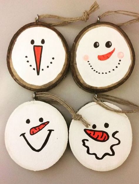 HomelySmart | 18 Crafty Wood Slice Ornaments For Christmas Decoration - HomelySmart Christmas Wood Crafts, Wood Slice Ornament, Wood Christmas Ornaments, Snowman Ornaments, Christmas Ornament Crafts, Ornament Crafts, Christmas Wood, Wood Slices, Wood Ornaments