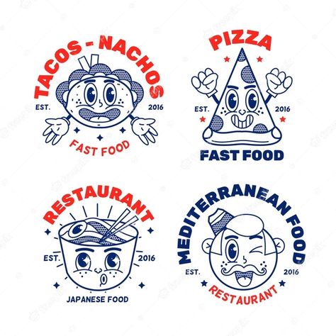 Cool Logos Retro, Cartoon Logo Ideas, Vintage Restaurant Logo, Vintage Logo Design Retro, Cartoon Restaurant, Vintage Logo Ideas, Logo Ideas Design, Logo Design Vintage Retro, Cartoon Logo Design