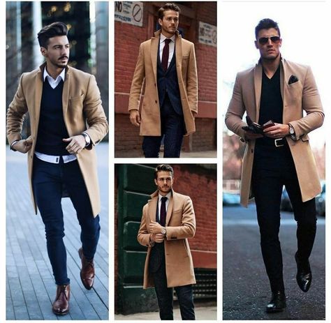 Tan Peacoat Outfit Men, Tan Top Coat Men Outfit, Tan Overcoat Outfit Men, Camel Coat Outfit Men, Peacoat Outfit Men, Tan Coat Outfit, Mens Brown Coat, Peacoat Outfit, Clothes For Men Over 50