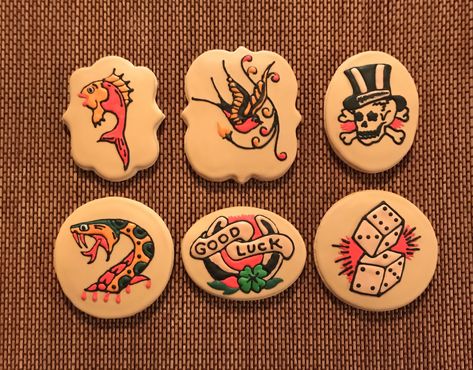 Tattoo Cookies Decorated, Tattoo Cookies, Sailor Jerry, Cookies Decorated, American Traditional Tattoo, American Traditional, Shop Ideas, Traditional Tattoo, Baby Boy Shower