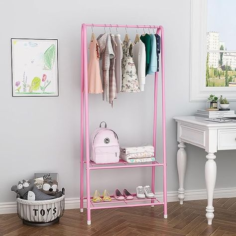 Amazon.com: Cokosoxo Clothing Garment Rack, Heavy Duty Portable Metal Clothes Rack with Shelves, Small Coat Rack for Bedroom Entryway, Pink C-PINK-AO1 : Home & Kitchen