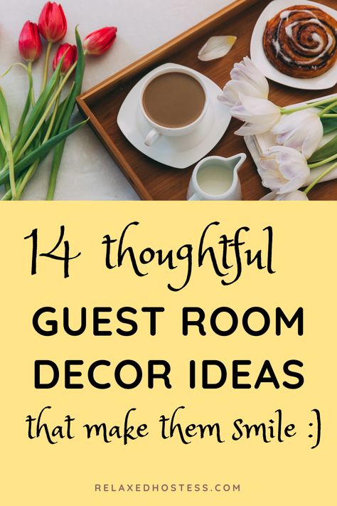 Diy Guest Room Ideas, Guest Room Theme Ideas, Guest Room Special Touches, Guest Room Touches, Guest Bedroom Bed Tray Ideas, Guest Room Tray Ideas, Decorative Tray Ideas Bedroom, Guest Room Ideas On A Budget, Cute Guest Bedroom Ideas