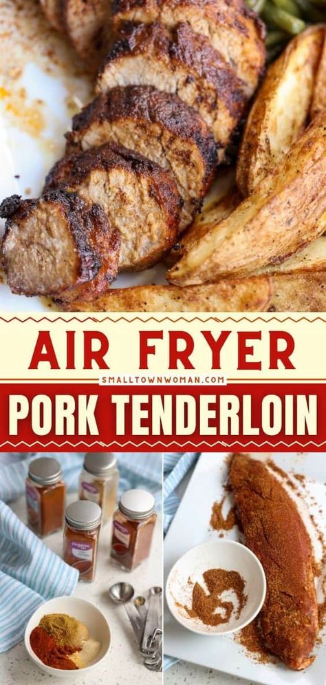 A quick and easy meal made right in your air fryer! This Air Fryer Pork Tenderloin recipe is juicy and tender, great for weeknight dinners with the family! Plus, you can find most of the ingredients in your pantry. Save this pin! Easy Air Fryer Pork Tenderloin Recipes, Best Pork Tenderloin Recipe Air Fryer, Boneless Pork Loin Air Fryer Recipe, Pork Loin Air Fryer Time, Pork Tenderloin Air Fryer Cook Time, Pork Loin In Air Fryer Recipe, Airfry Pork Tenderloin, Air Fryer Pork Loin Recipes, Airfryer Pork Tenderloin