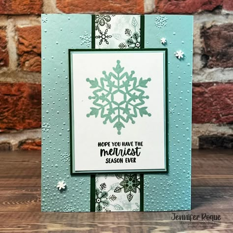 One Of A Kind Embossed Card Base Fun Fold Card Snowflakes Cards Christmas, Snowflake Cards, December Birthday, Embossed Cards, Design Stamps, Card Tutorial, Fun Cup, Noel Christmas, Fun Fold Cards