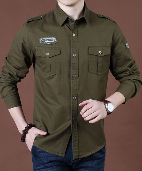 New Shirt Design For Men, Gents Shirt Design, Kemeja Pdh, Pocket Shirt Design, Pola Jaket, Gents Shirts, Mens Shirt Pattern, Corporate Shirts, Mens Military Jacket