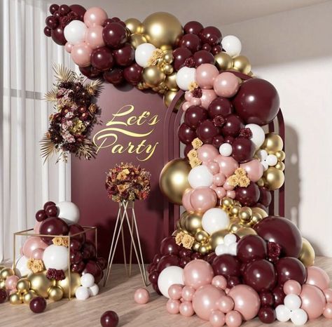 Burgundy Balloon Arch, Valentines Proposal, Balloons For Birthday, Balloon Arch Kit, Summer Party Themes, Summer Party Decorations, Metallic Balloons, Rose Gold Party, Red Decor