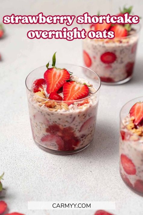 Overnight Oats Strawberry, Strawberry Shortcake Overnight Oats, Oats Strawberry, Cheese Puffs Recipe, Strawberry Overnight Oats, Ultimate Breakfast, Oats Recipe, Over Night, Overnight Oats Recipe