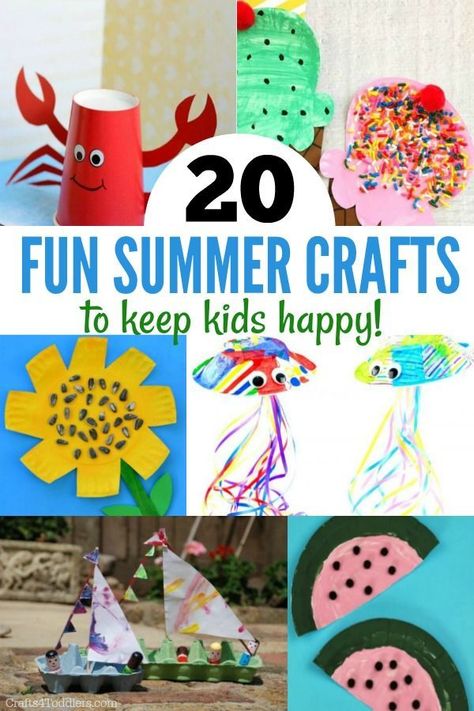 These fun summer crafts are sure to keep both toddlers and older kids happy all summer long! There are so many great summer craft ideas to choose from. First Day Of Summer Toddler Craft, End Of The Summer Crafts, Summer Board Ideas For Toddlers, 2yrs Old Arts And Crafts, Summer Craft Ideas For Preschoolers, End Of Summer Crafts For Preschoolers, Dayhome Crafts, Summer Crafts For Preschoolers, Summer Craft Ideas