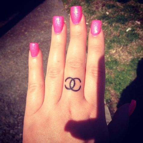 Chanel Tattoo, Paris Wardrobe, Hand And Finger Tattoos, Hand Finger, Cute Tiny Tattoos, Tiny Tattoo, My Puppy, Chanel Logo, Something About You