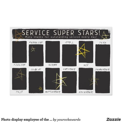 Employee Of The Month Poster, Recognition Board, Employee Of The Month, Incentive Programs, Photo Display, Stars, Yellow, Design