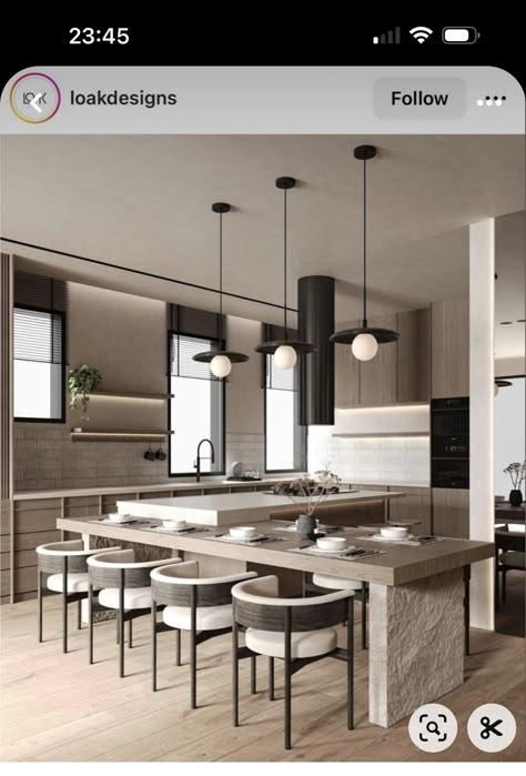 Kitchen Dining Room Combo, Modern Apartment Living Room, Kitchen Island Table, Modern Kitchen Island, Kitchen Island With Seating, House Design Kitchen, Kitchen Island Design, Modern Kitchen Design Luxury, Kitchen Design Decor