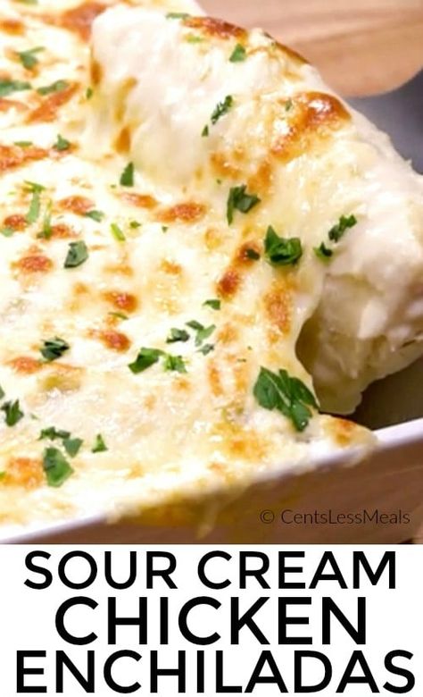 Sour Cream Chicken Enchilada Recipe, Sour Cream Chicken Enchiladas, Cream Chicken Enchiladas, Homemade Sour Cream, Cream Chicken, Sour Cream Chicken, Sour Cream Sauce, Chicken Enchilada Recipe, Enchilada Recipes