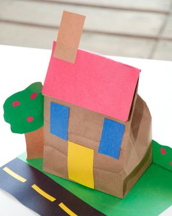 Activities: Bag House My House Theme Preschool Activities, Neighborhood Activities Preschool, 3d House Craft, House Craft Preschool, Building Activities For Preschoolers, Kindergarten Maps, Paper Bag House, Construction Activities Preschool, Neighborhood Activities