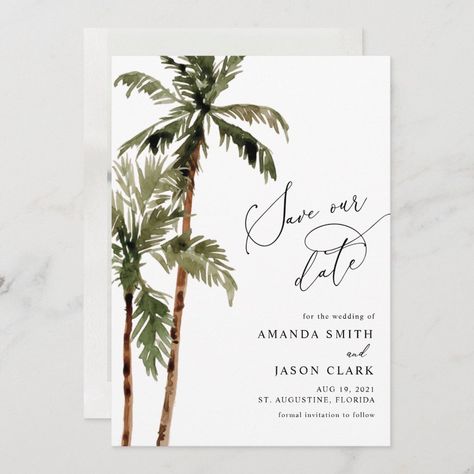 Palm Tree Tropical Island Minimal Beach Save The D Save The Date Size: 5" x 7". Color: Matte. Gender: unisex. Age Group: adult. Boho Beach Wedding Invitations, Minimal Beach Wedding, Wedding Foliage, Beach Save The Date, Palm Tree Wedding Invitations, Palm Tree Wedding, Tree Wedding Invitations, Rustic Save The Dates, Beach Wedding Inspiration