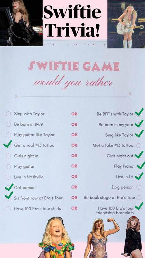 Taylor Swift Trivia, Living In Nashville, 13 Tattoos, Taylor Swift Party, Living In La, Person Sitting, Cat Person, Would You Rather, Tour Shirt