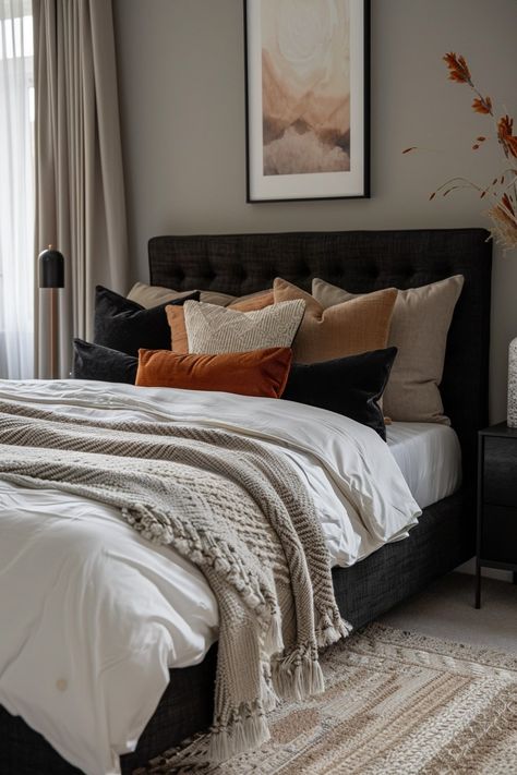 Ultimate Guide To Moody Bedroom Colors For A Stylish Makeover Moody Bedroom White Walls, Moody Bedroom Colors, Bedroom White Walls, Charcoal Headboard, Bedroom Palette, Dark And Moody Bedroom, Dreamy Space, Moody Colors, River Retreat