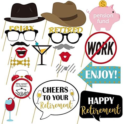 Retirement Photo Booth Props, Retirement Photo Booth, Selfie Props, Retirement Party Decorations, Parties Ideas, Table Centerpiece Decorations, Retirement Celebration, Baby Shower Party Supplies, Happy Retirement