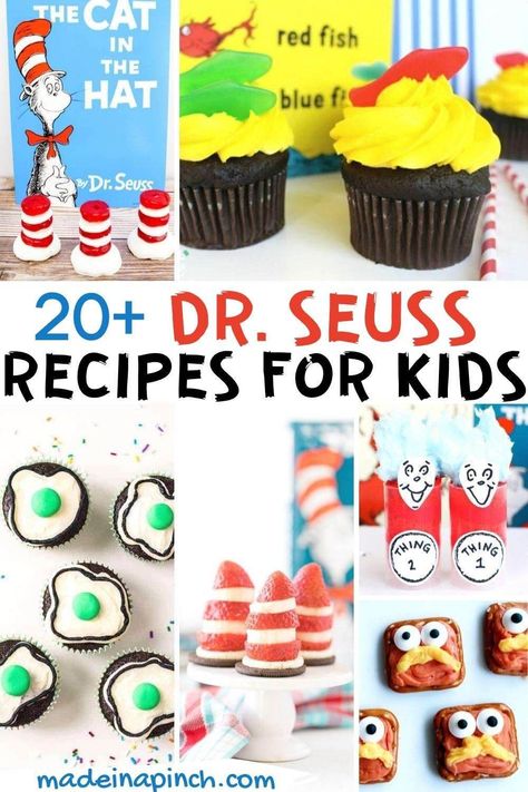 Tip your cap to Dr. Seuss! In honor of Dr. Seuss Dr Seuss Treats For School, Dr Seuss Treats, Dr Suess Cakes, Seuss Snacks, Candy Popcorn Recipe, Dr Seuss Cupcakes, Dr Seuss Snacks, Seuss Cupcakes, Family Meals Kid Friendly