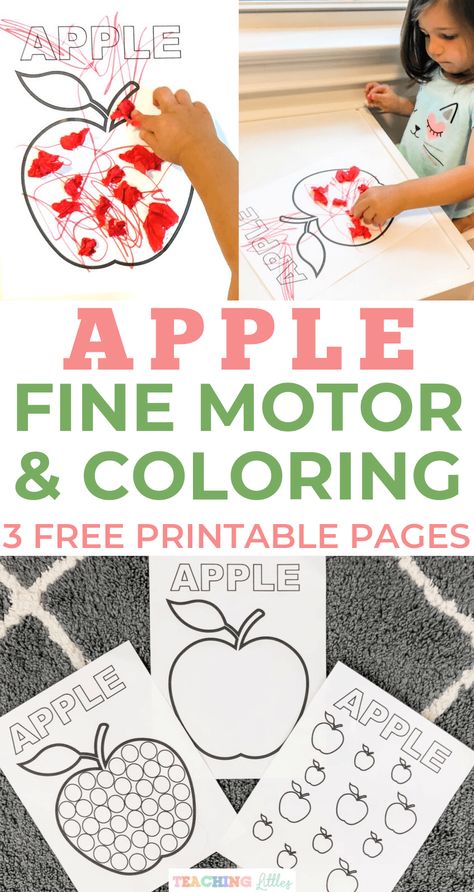 Apple Fine Motor, Printable Activities For Toddlers, Preschool Apple Activities, Preschool Apple Theme, September Preschool, Apple Lessons, September Activities, September Themes, Apple Preschool