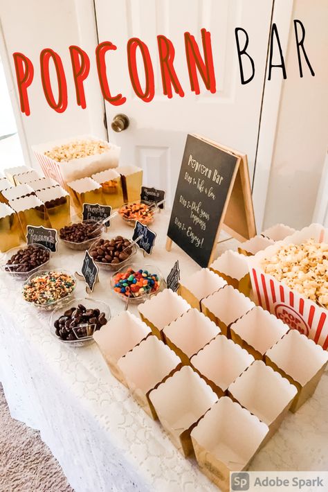 Movie Party Snack Ideas, Snack Bar For Birthday Party, Event Snack Table, Food For Class Party, College Movie Night, Cheap Easy Party Snacks, Prom Snacks Table, Cheap And Easy Birthday Party Ideas, Cheap Party Desserts