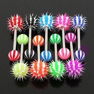 14g Striped Silicone Tongue Barbell Piercing Arcade, Tongue Piercing Jewelry, Spider Bite Piercing, Tongue Bars, Double Tongue Piercing, Double Cartilage Piercing, Multiple Ear Piercings, Ear Piercings Cartilage, Cute Piercings