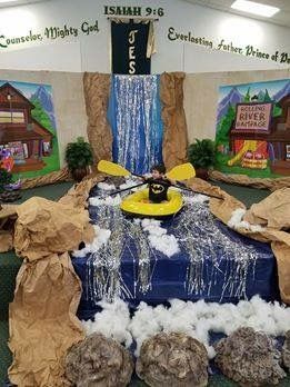 Camping Dramatic Play, Childrens Ministry Decor, Camp Vbs, Summer Camp Themes, Camping Theme Classroom, Vbs Themes, Safari Decorations, Vbs Crafts, Camping Decor