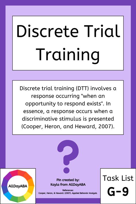 This blog post will cover G-9 of Section 2 in the BCBA/BCaBA Fifth Edition Task List. You will learn about "discrete-trial, free-operant, and naturalistic teaching arrangements" (Behavior Analyst Certification Board, 2017). #ABA #BCBA #BCaBA #RBT #bcbaexam #bcbaexamprep #bcbaexamstudyguide #studyguide #examprep #discretetrialtraining #DTT #naturalenvironmenttraining #NET #freeoperant #appliedbehavioranalysis #appliedbehaviouranalysis #allthewaystoaba #whatsthefunction #AllDayABA Naturalistic Teaching Aba, Rbt Exam Study Guide, Rbt Certification, Rbt Therapy, Rbt Tools, Rbt Resources, Aba Notes, Rbt Training, Aba Terms