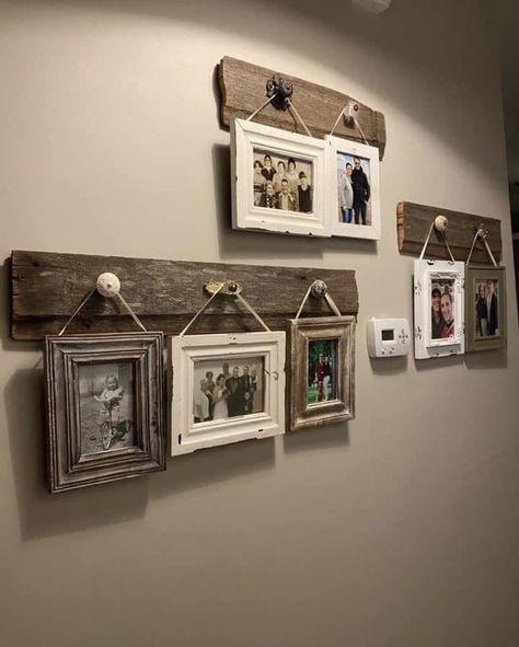 Rustic Gallery Wall, Eco Friendly Bedroom, Do It Yourself Decoration, Diy Farmhouse Ideas, Modern Farmhouse Ideas, Rustic Style Decor, Rustic Pictures, Rustic Picture Frames, Wall Panels Bedroom